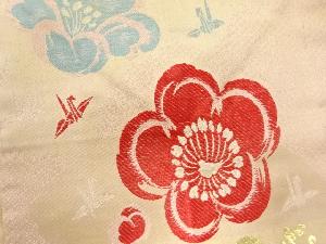 アンティーク　花に折鶴模様織出し名古屋帯